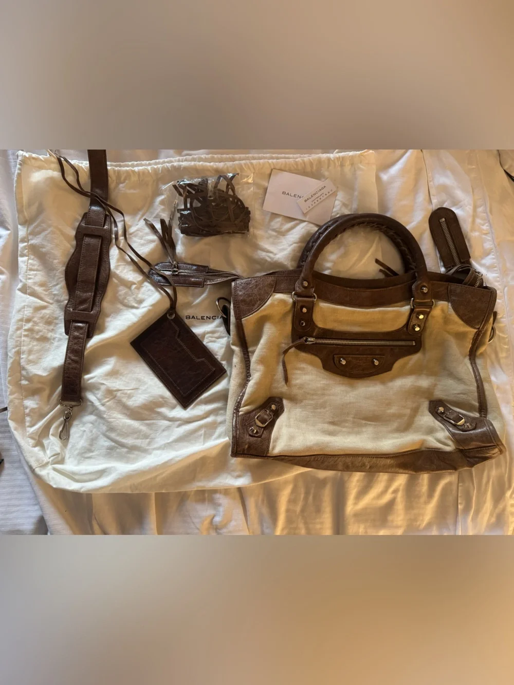 RARE 2006 Balenciaga City Bag- 2-way Linen/Chévre FULL SET